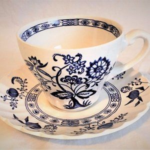 J & G Meakin Classic White Blue Nordic Onion Pattern, Teacup and Saucer